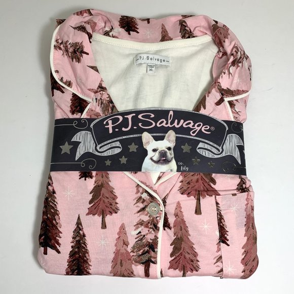 PJ Salvage Blush Trees Jersey Pajamas 2 PC Set Top & Pants Pink Size XL NEW - Picture 3 of 5